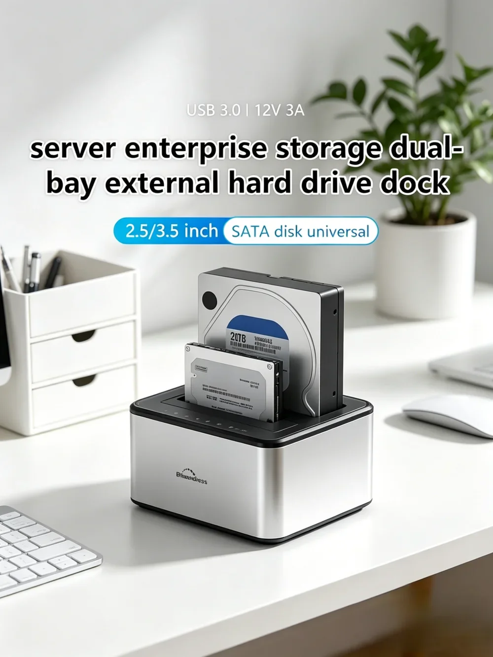 Portable Dual‑Bay 2.5/3.5" SATA HDD SSD Enclosure, USB 3.0 Docking Station with Offline Clone Function
Portable Dual‑Bay 2.5/3.5" SATA HDD SSD Enclosure, USB 3.0 Docking Station with Offline Clone Function