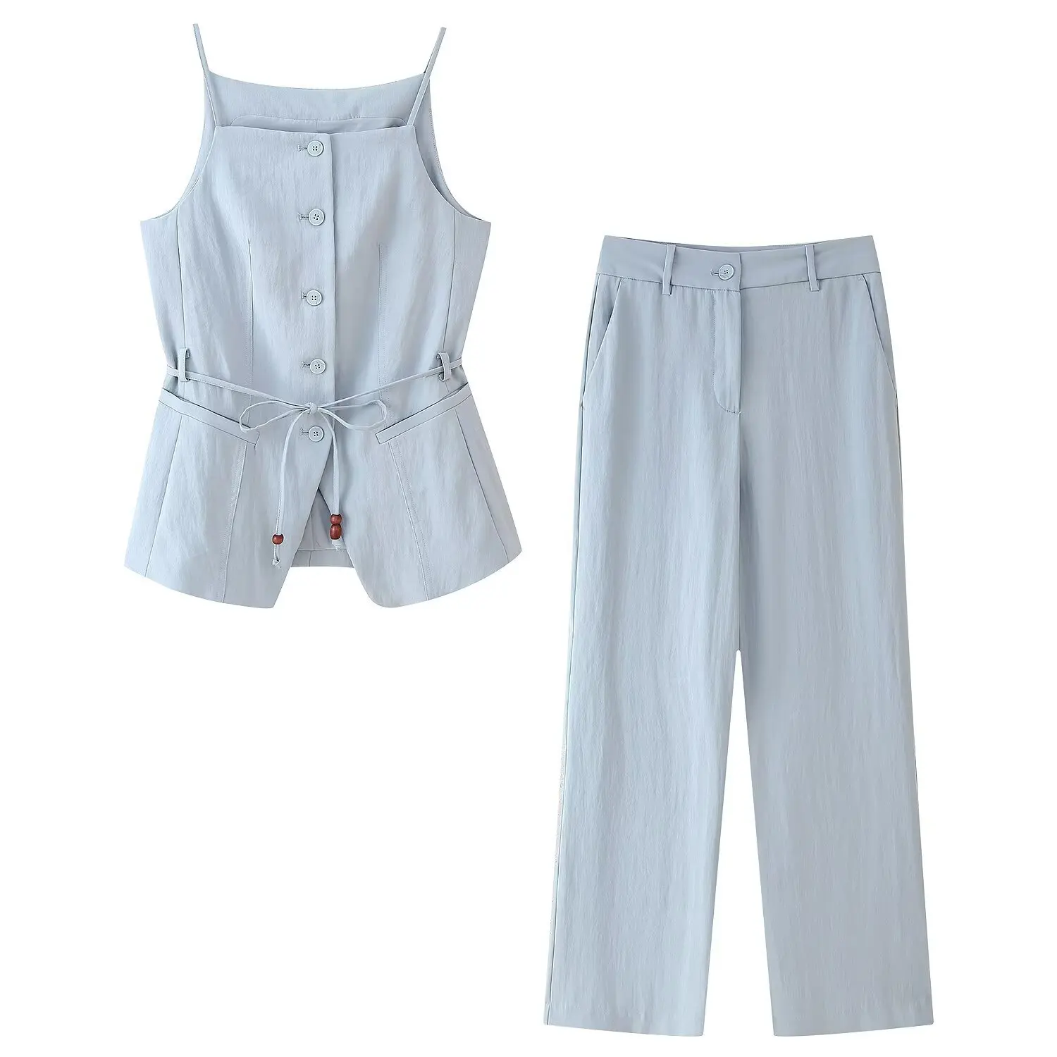 2025 Fashion Street Summer Women's Outfit Light Blue Beaded Belt Vest Top + Pants 2-Piece Set Sleeveless V-Neck Casual Suit
2025 Fashion Street Summer Women's Outfit Light Blue Beaded Belt Vest Top + Pants 2-Piece Set Sleeveless V-Neck Casual Suit