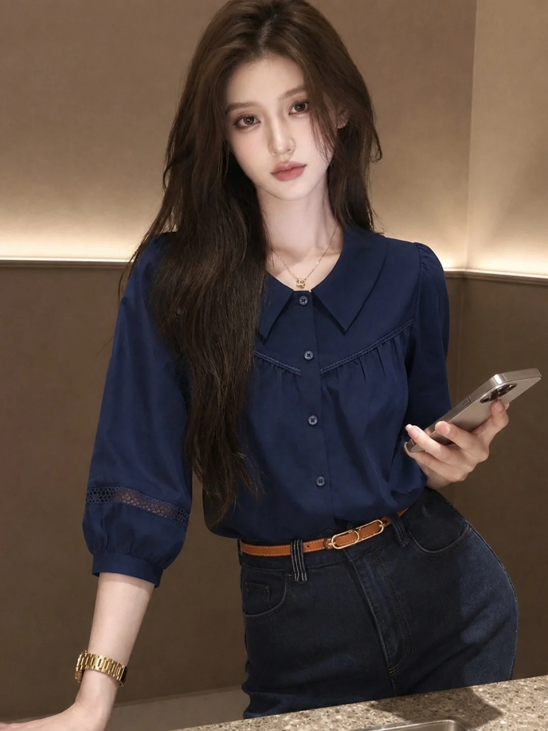Fashionable Single-Button Hollow out Design Shirt Versatile Elegant Commute Style Women's Summer 2026 Shirt Elegant Shirt
Fashionable Single-Button Hollow out Design Shirt Versatile Elegant Commute Style Women's Summer 2026 Shirt Elegant Shirt