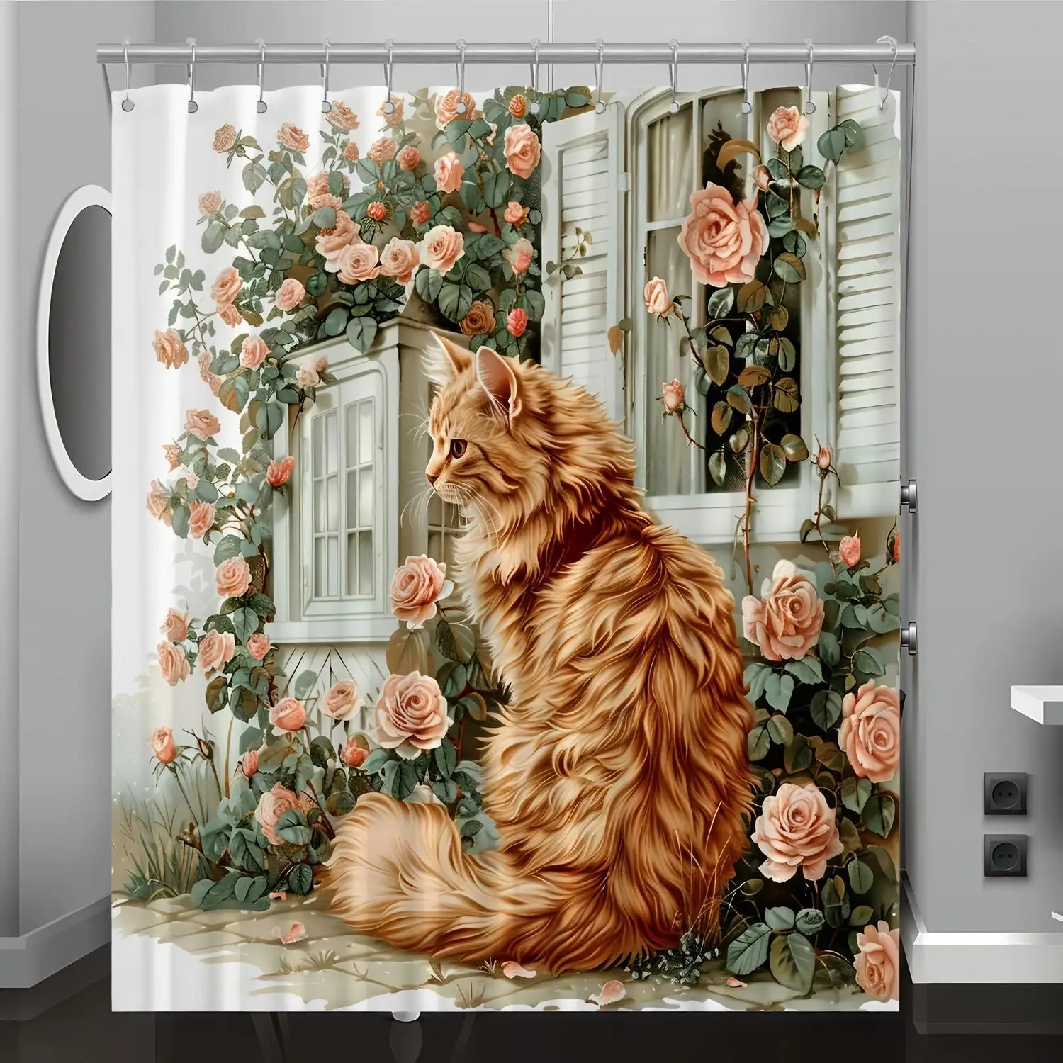 Waterproof Shower Curtain Cute Cat Portrait Floral Roses Garden Print Cottagecore Romantic Bathroom Decor Accessories
Waterproof Shower Curtain Cute Cat Portrait Floral Roses Garden Print Cottagecore Romantic Bathroom Decor Accessories