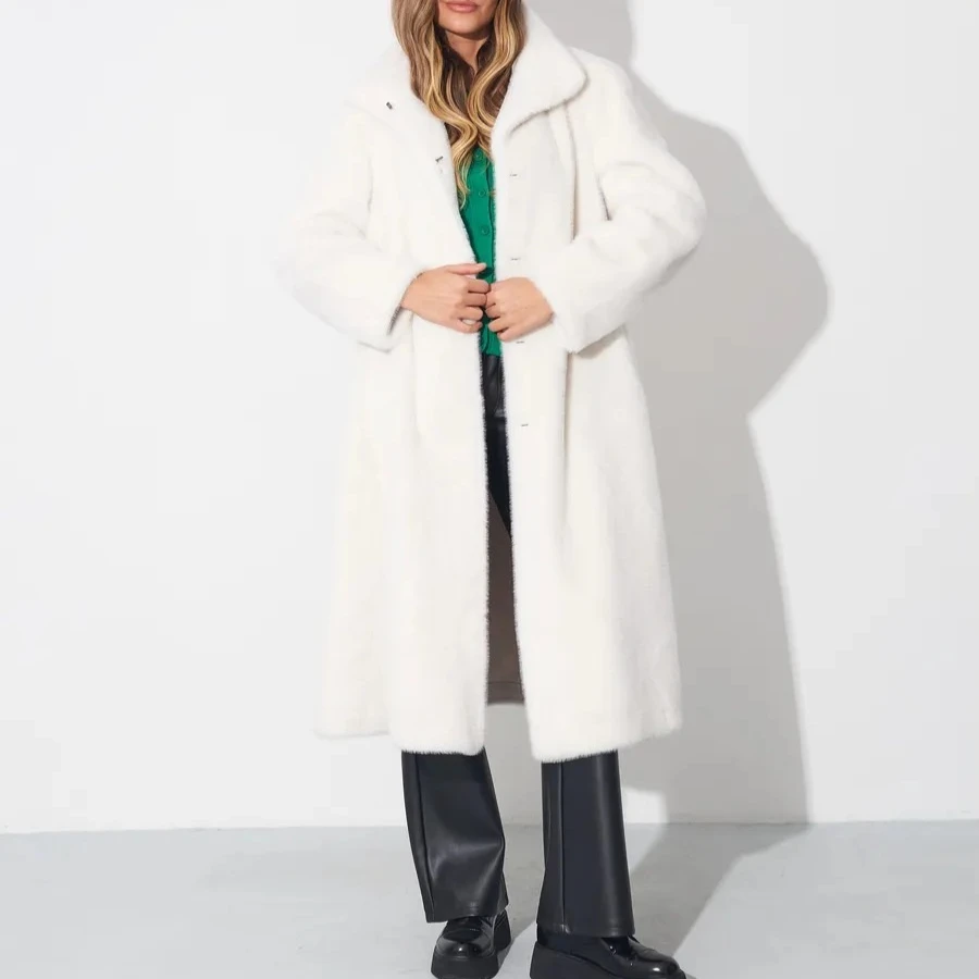 Faux Fur Women Long Coats Solid Jackets Stand Collar Full Sleeves Covered Button Straight Office Lady Casual 2025 Autumn Winter
Faux Fur Women Long Coats Solid Jackets Stand Collar Full Sleeves Covered Button Straight Office Lady Casual 2025 Autumn Winter