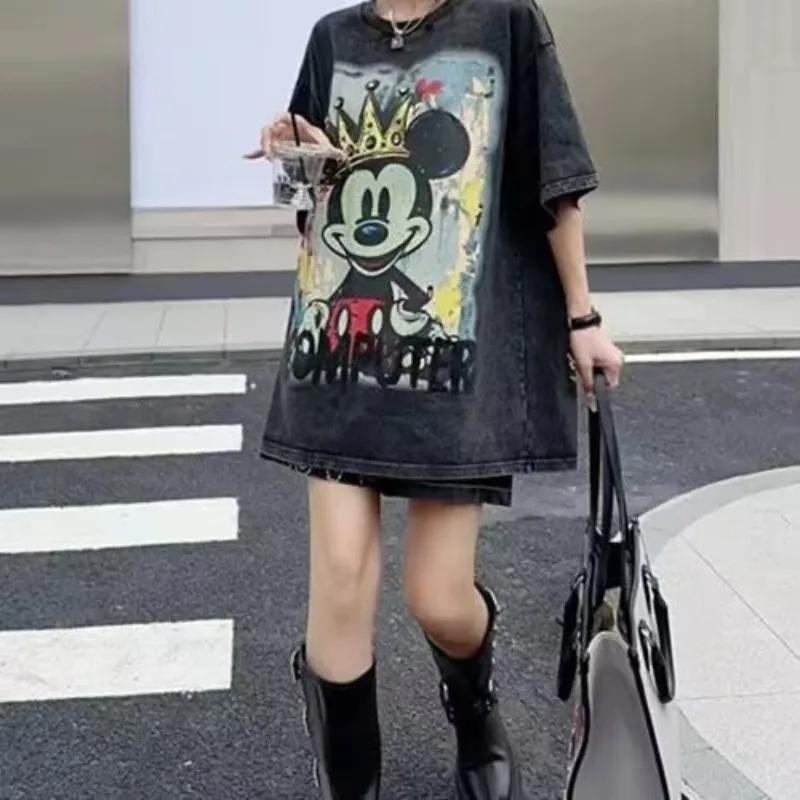 Oversized Chubby Girl Chubby Boy Tshirt Summer New Loose Cartoon Crown Mickey Print Washed Black Versatile Short Sleeved Tops
Oversized Chubby Girl Chubby Boy Tshirt Summer New Loose Cartoon Crown Mickey Print Washed Black Versatile Short Sleeved Tops