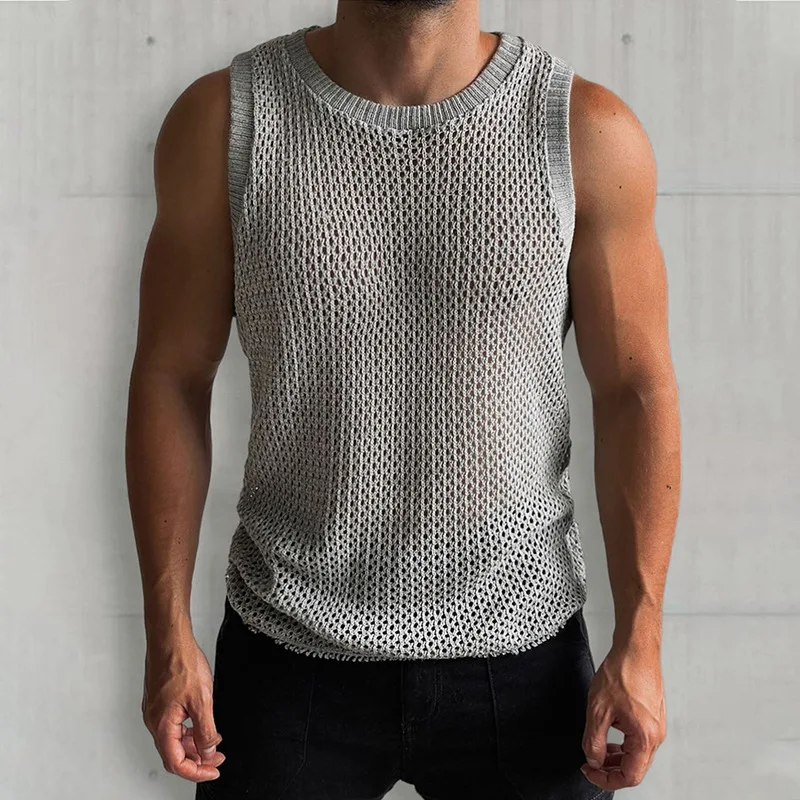 Men's Sleeveless Sweater 2023 Summer New Solid Color Round Neck Sleeveless Hollow Knit Vest
Men's Sleeveless Sweater 2023 Summer New Solid Color Round Neck Sleeveless Hollow Knit Vest