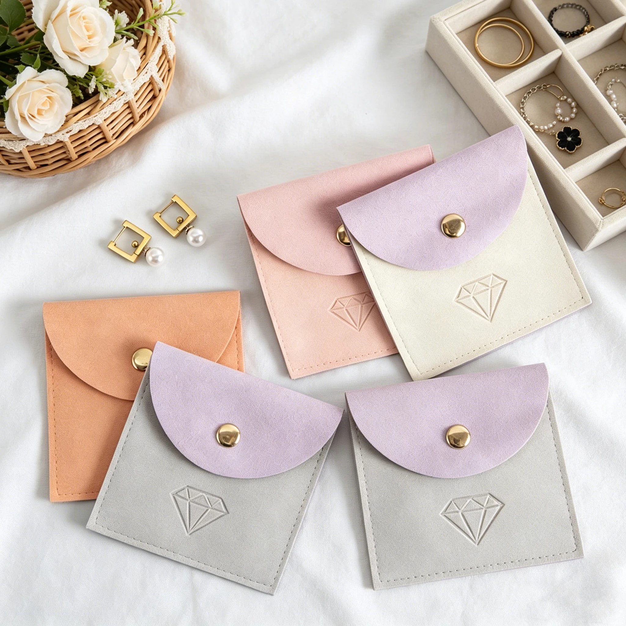 100Pcs Microfiber Jewelry Bag Contrasting Snap Small Cloth Storage for Necklaces Rings Earrings Watches Custom Logo Travel Pack
100Pcs Microfiber Jewelry Bag Contrasting Snap Small Cloth Storage for Necklaces Rings Earrings Watches Custom Logo Travel Pack
