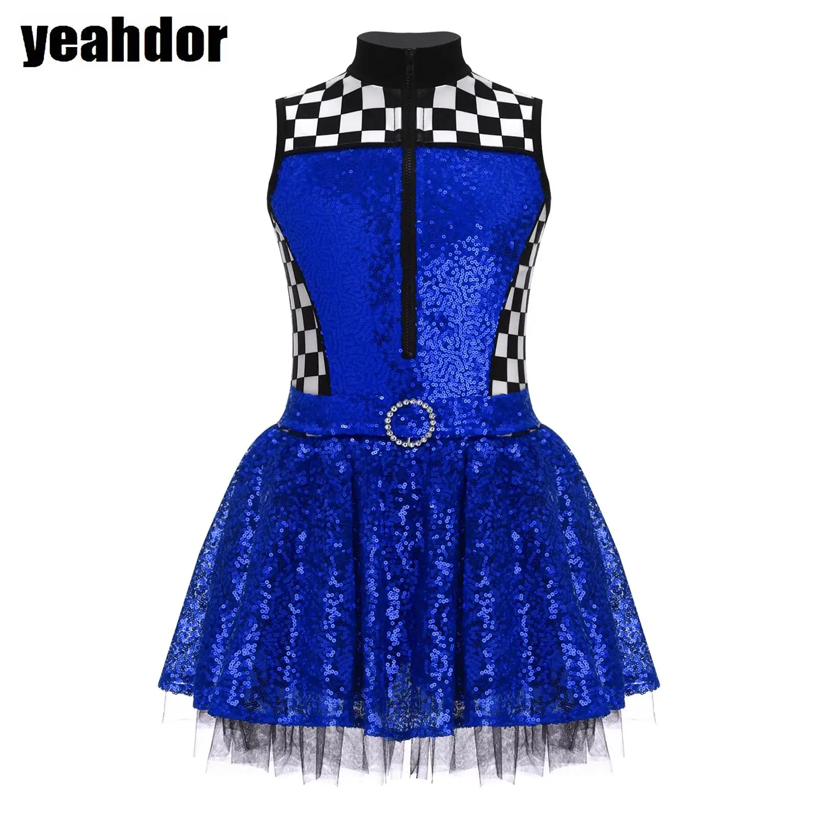 Girls Sequin Race Car Driver Costume Rhinestone Ballet Tutu Leotard Dress Checkerboard Sleeveless Mock Neck Puffy Dress Jumpsuit
Girls Sequin Race Car Driver Costume Rhinestone Ballet Tutu Leotard Dress Checkerboard Sleeveless Mock Neck Puffy Dress Jumpsuit