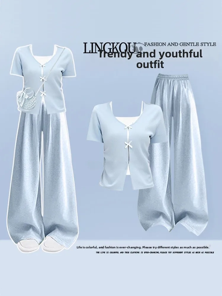 Elegant plus Size Set Women Summer Gentle Atmosphere Fake Two-Piece Short Sleeve T-Shirt Slim Wide Leg Casual Pants Two-Piece...
Elegant plus Size Set Women Summer Gentle Atmosphere Fake Two-Piece Short Sleeve T-Shirt Slim Wide Leg Casual Pants Two-Piece...