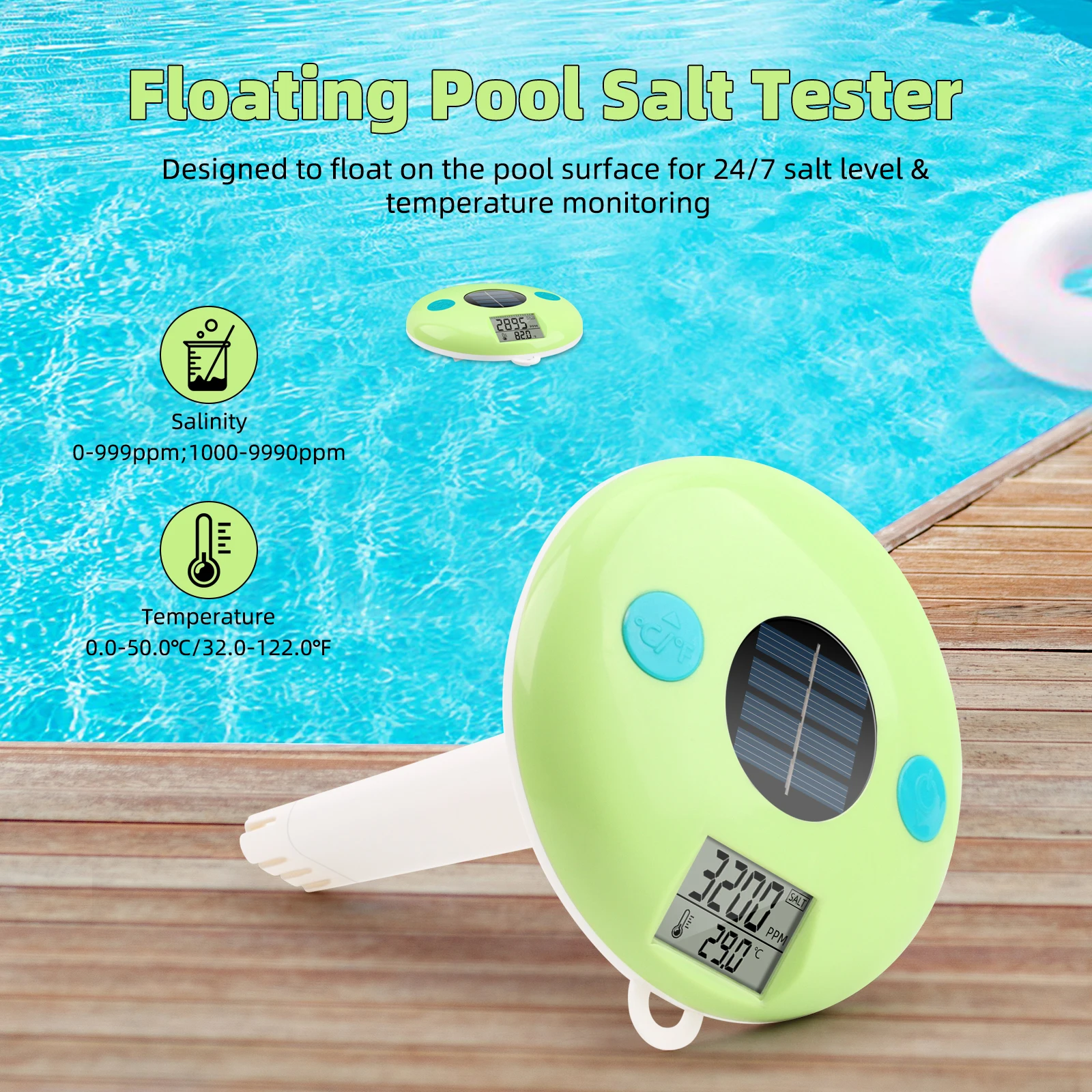 YAGO Solar Powered Salt Water Tester - Waterproof Floating Pool Salinity & Temperature Meter for Pool, Spa, Hot Tub, Fish Pond
YAGO Solar Powered Salt Water Tester - Waterproof Floating Pool Salinity & Temperature Meter for Pool, Spa, Hot Tub, Fish Pond