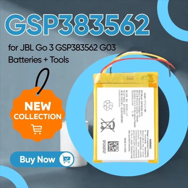 NEW 3.7V 750mAh Replacement Li-Ion Battery for JBL Go 3 GSP383562 G03 Batteries + Tools
NEW 3.7V 750mAh Replacement Li-Ion Battery for JBL Go 3 GSP383562 G03 Batteries + Tools