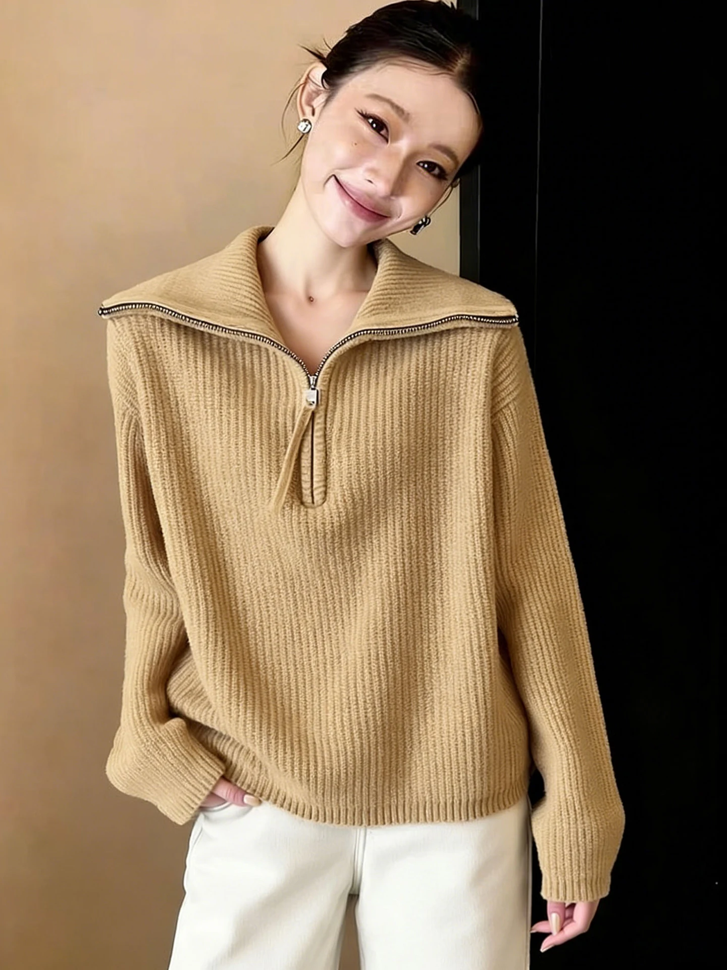 Soft Pure Color Collared Long Sleeve Women's Knitwear Casual Half Zip Spring Fashionable Lazy Style Comfortable Spring Top
Soft Pure Color Collared Long Sleeve Women's Knitwear Casual Half Zip Spring Fashionable Lazy Style Comfortable Spring Top