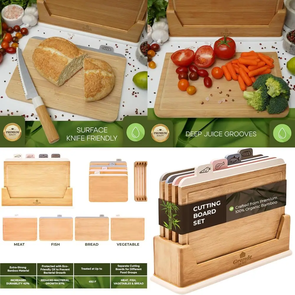 5-Piece Bamboo Cutting Board Set with Holder - Natural Chopping Boards for Meat, Vegetables, Fish, Bread
5-Piece Bamboo Cutting Board Set with Holder - Natural Chopping Boards for Meat, Vegetables, Fish, Bread