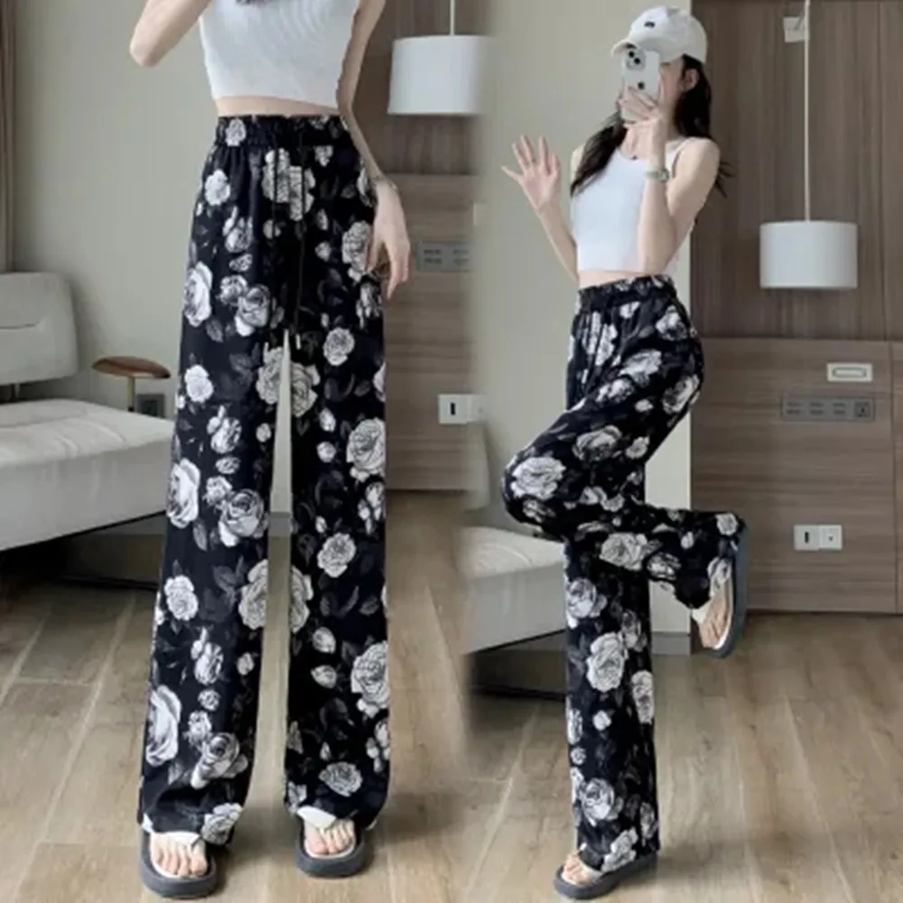 Summer Thin Ice Silk Leisure Y2k Baggy Pants Women Flowers Printed Streetwear Trousers High Waist Straight Wide Leg StreetPants
Summer Thin Ice Silk Leisure Y2k Baggy Pants Women Flowers Printed Streetwear Trousers High Waist Straight Wide Leg StreetPants