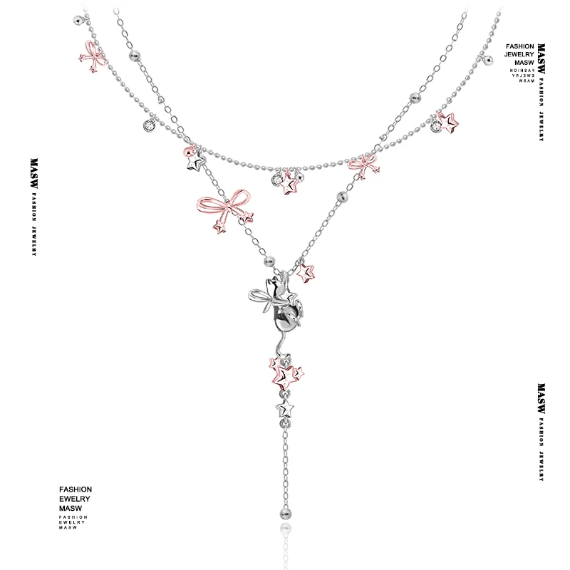 MASW Original Design Luxury Temperament Pink Bowknot Tassel Chain Necklace For Women Female Gifts Modern Jewelry Accessories
MASW Original Design Luxury Temperament Pink Bowknot Tassel Chain Necklace For Women Female Gifts Modern Jewelry Accessories