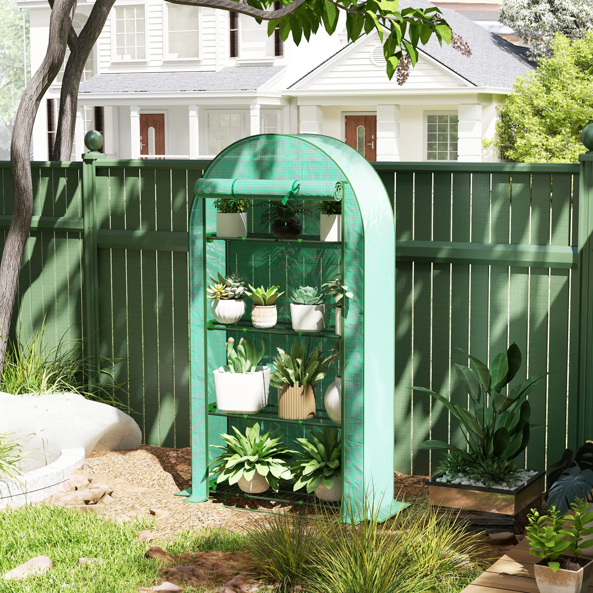 Mini Greenhouse, Portable Greenhouse with 4 Tier Shelves, Roll-Up Door, and Plastic Cover, 41.3" X 17.7" X 63", Green
Mini Greenhouse, Portable Greenhouse with 4 Tier Shelves, Roll-Up Door, and Plastic Cover, 41.3" X 17.7" X 63", Green