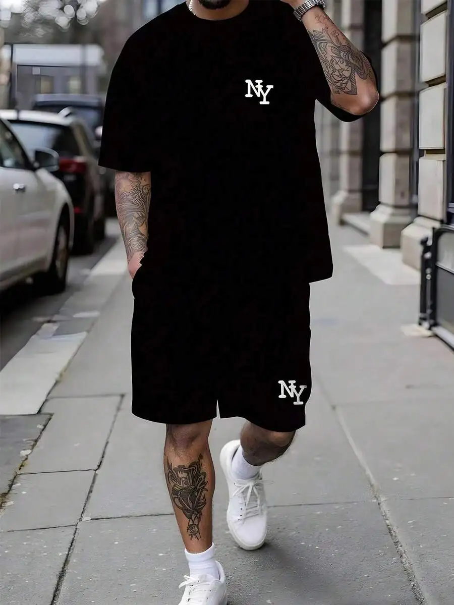Mens Black Short Sleeve T-Shirt With NY Print, Casual Loose Fit For Spring Summer
Mens Black Short Sleeve T-Shirt With NY Print, Casual Loose Fit For Spring Summer