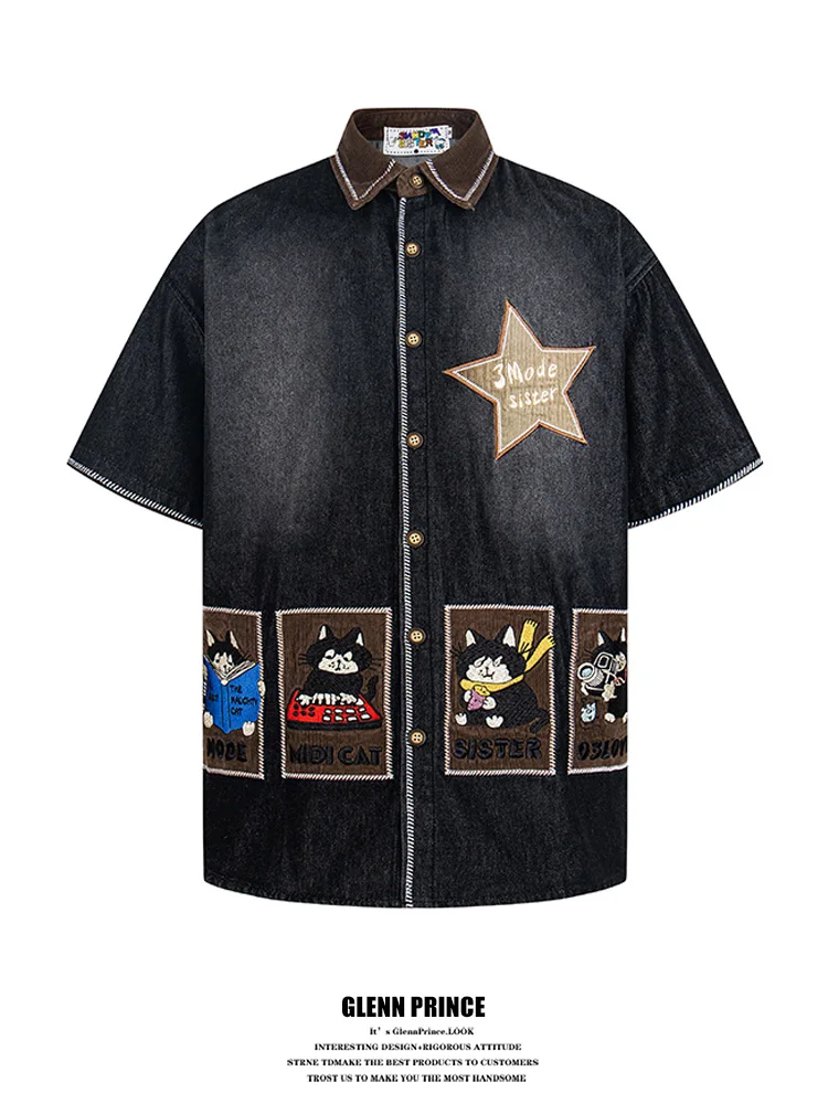 GPstudio American Style Embroidery Denim Shirt Men Summer Trendy Loose Short Sleeve Shirt Cotton Youth Casual Fashion
GPstudio American Style Embroidery Denim Shirt Men Summer Trendy Loose Short Sleeve Shirt Cotton Youth Casual Fashion