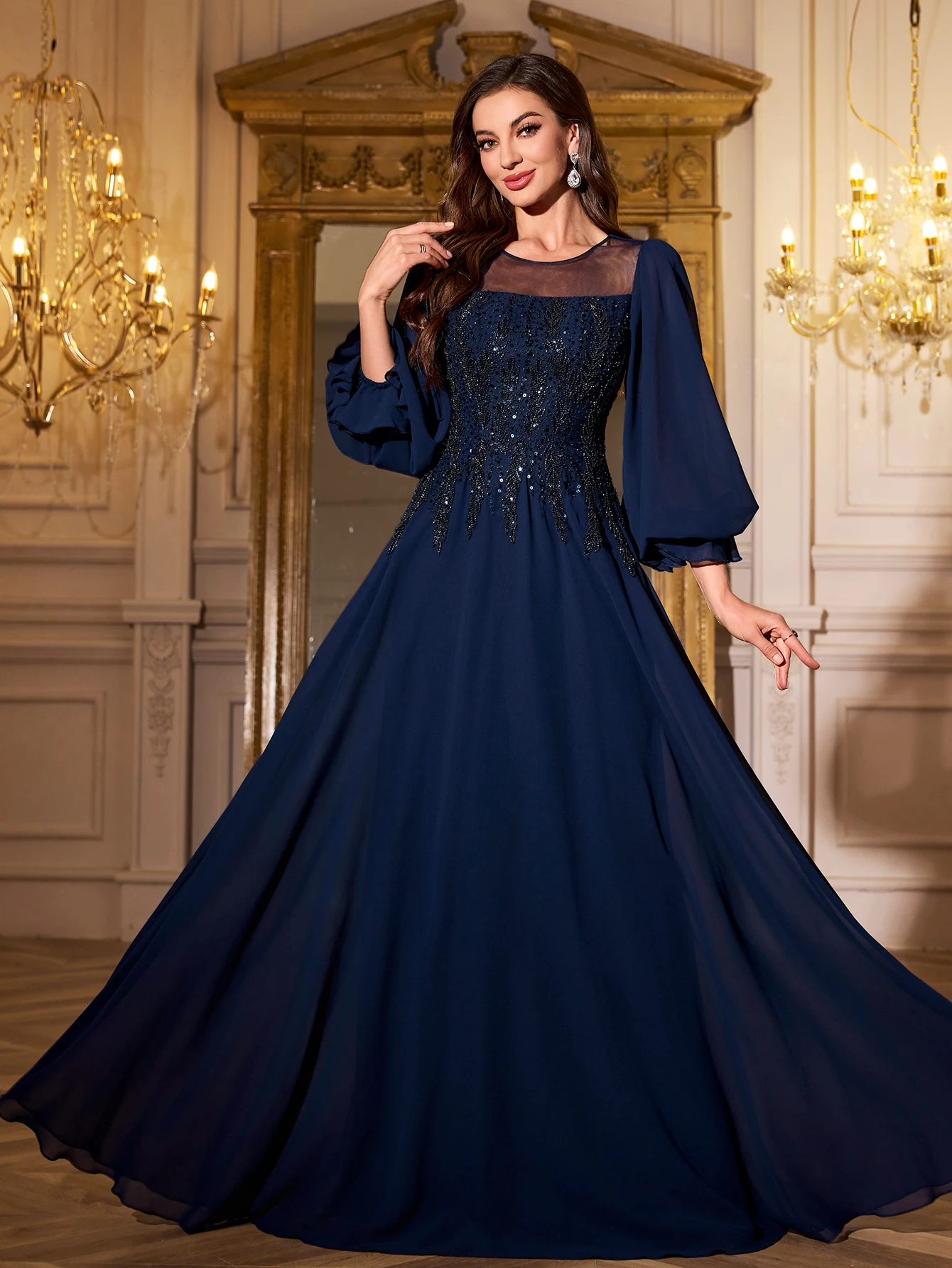 UNITHORSE Women's Round-Neck Lantern Sleeve Beads Sequin Chiffon Slim-Fitting Evening Dress
UNITHORSE Women's Round-Neck Lantern Sleeve Beads Sequin Chiffon Slim-Fitting Evening Dress