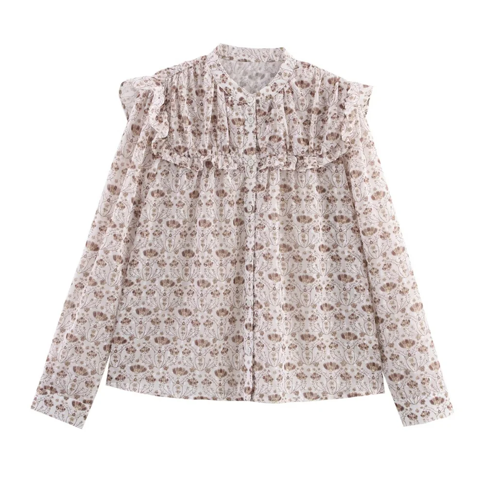UNIZERA women's chiffon printed shirt stand collar ruffle edge buckle decoration for spring and summer new women's clothing
UNIZERA women's chiffon printed shirt stand collar ruffle edge buckle decoration for spring and summer new women's clothing