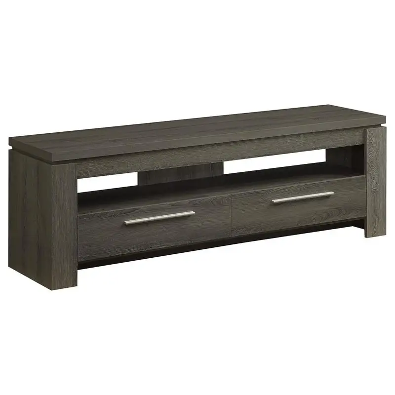 Weathered Grey 59" 2-Drawer TV Stand with Open Storage Space
Weathered Grey 59" 2-Drawer TV Stand with Open Storage Space