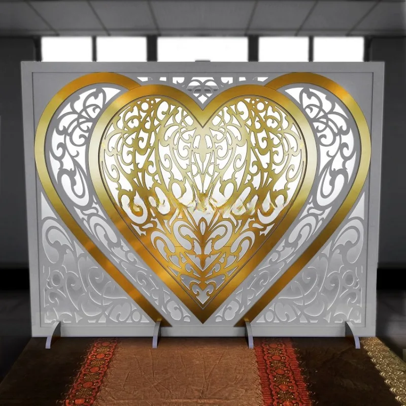 Hot Sales Wedding Furniture Decoration Banquet Photo Wall Heart Design Acrylic Gold Wedding Background for Event Rental Party
Hot Sales Wedding Furniture Decoration Banquet Photo Wall Heart Design Acrylic Gold Wedding Background for Event Rental Party
