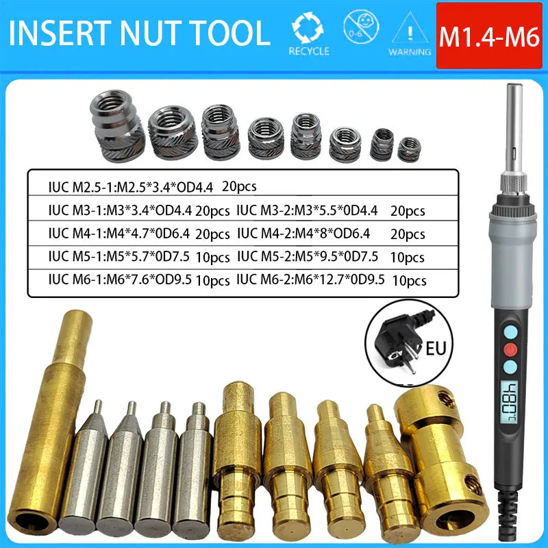 M1.4 M1.6 M2 M3 M4 M5 M6 Stainless Steel Nut and Heat Insert Soldering Iron Tip Set Thread Insertion Tool Embedded 3D Printing
M1.4 M1.6 M2 M3 M4 M5 M6 Stainless Steel Nut and Heat Insert Soldering Iron Tip Set Thread Insertion Tool Embedded 3D Printing