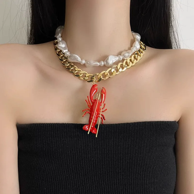 Retro Red Blue Enamel Glaze Lobster Pendant Pearl Necklace For Women New Style Fashionable And Elegant Layering Necklace
Retro Red Blue Enamel Glaze Lobster Pendant Pearl Necklace For Women New Style Fashionable And Elegant Layering Necklace