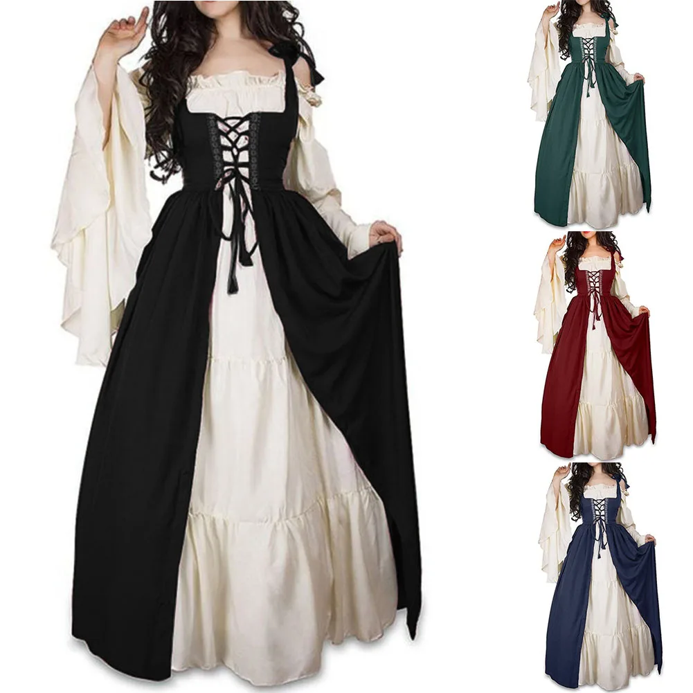 Tie Waist Dress Women Retro Dress Splicing Color Pattern Casual Wear Daily Apparel Court Medieval Performance Costume Robe
Tie Waist Dress Women Retro Dress Splicing Color Pattern Casual Wear Daily Apparel Court Medieval Performance Costume Robe