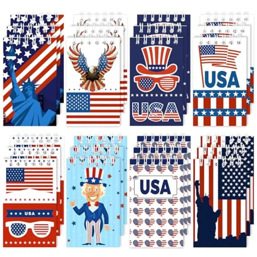 24Pcs Mini Notepads, Red White Blue 4th of July Spiral Notebooks Bulk, USA American Pocket Memo Pads for Memorial Independence
24Pcs Mini Notepads, Red White Blue 4th of July Spiral Notebooks Bulk, USA American Pocket Memo Pads for Memorial Independence