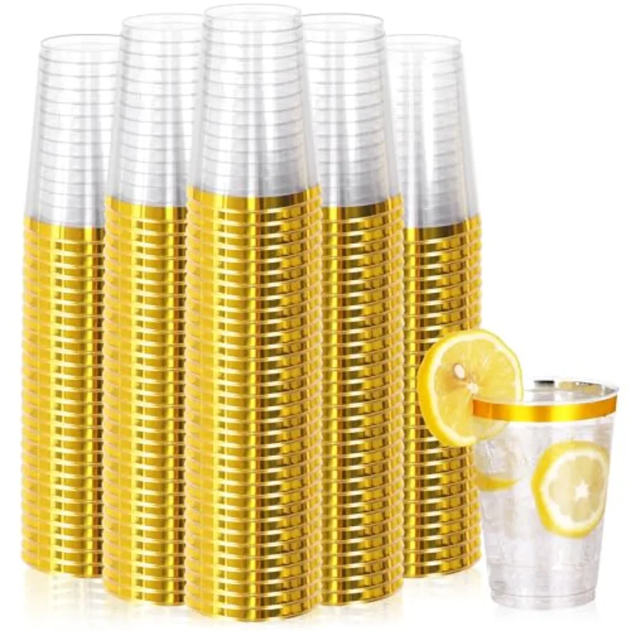 200 Pcs Gold Plastic Cups, 12oz Gold Rimmed Plastic Cups, Heavy Duty Disposable Plastiic Wine Glasses Cocktail Glasses Premium
200 Pcs Gold Plastic Cups, 12oz Gold Rimmed Plastic Cups, Heavy Duty Disposable Plastiic Wine Glasses Cocktail Glasses Premium