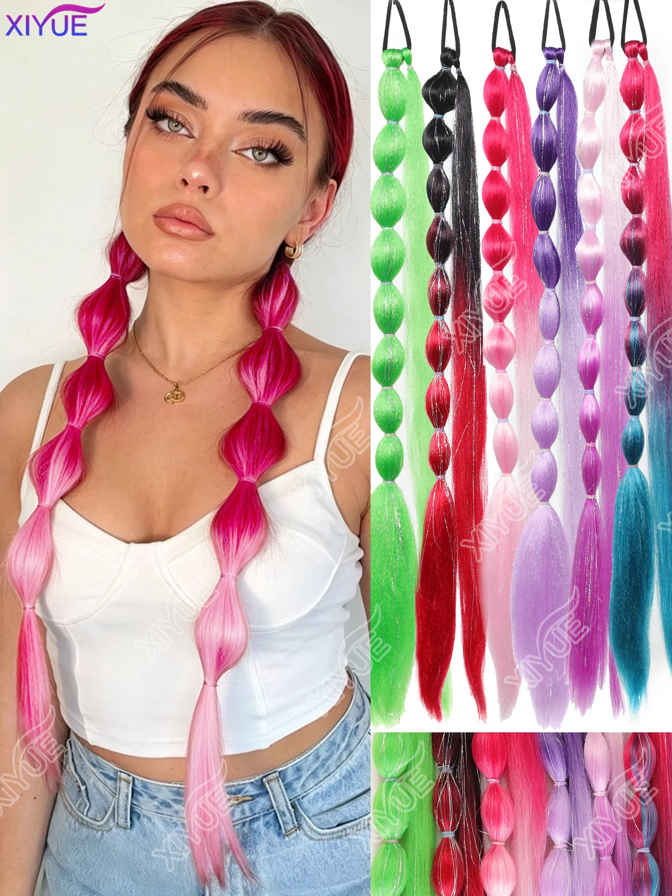 XIYUE Y2K Bubble Braided Hair Elastics Ponytail, Laser Bright Silk Mixed Long Lantern Bubble,Synthetic Hair Extension Braids
XIYUE Y2K Bubble Braided Hair Elastics Ponytail, Laser Bright Silk Mixed Long Lantern Bubble,Synthetic Hair Extension Braids