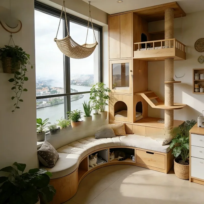 Creative curved balcony sitting sofa villa big special, nest cabinet scratching board climbing frame
Creative curved balcony sitting sofa villa big special, nest cabinet scratching board climbing frame