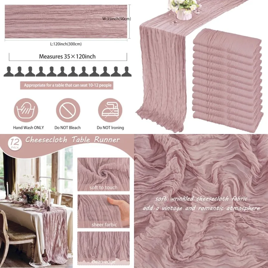 12 Pack 10Feet Cheesecloth Table Runner 35x120 Inch Boho Gauze Rustic Cheese Cloth Long Romantic Table Runner for Wedding Brida
12 Pack 10Feet Cheesecloth Table Runner 35x120 Inch Boho Gauze Rustic Cheese Cloth Long Romantic Table Runner for Wedding Brida