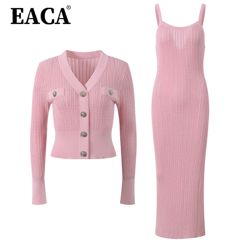 EACA Fashion Design Sense 2025 Spring V-neck Single-breasted Slim Knit Cardigan Top Sexy Hip Holding Halter Skirt Two-piece Set
EACA Fashion Design Sense 2025 Spring V-neck Single-breasted Slim Knit Cardigan Top Sexy Hip Holding Halter Skirt Two-piece Set