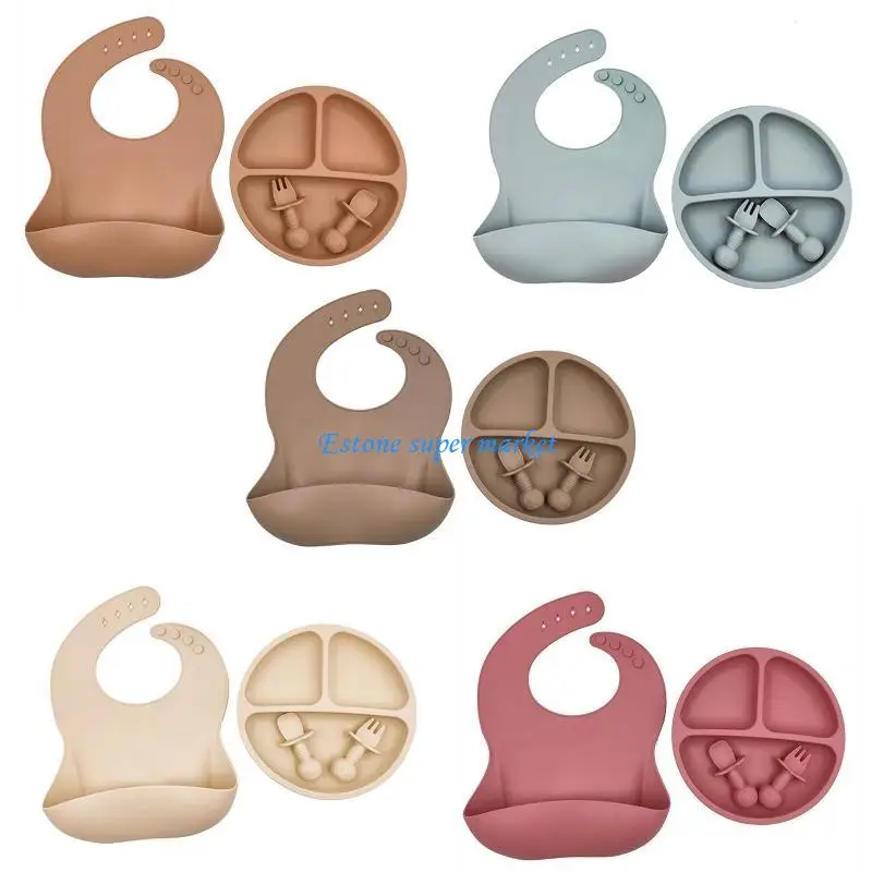 090B 4 Pcs Baby Silicone Bib Divided Dinner Plate Spoon Fork Set Training Feeding Utensil Dishes Tableware
090B 4 Pcs Baby Silicone Bib Divided Dinner Plate Spoon Fork Set Training Feeding Utensil Dishes Tableware