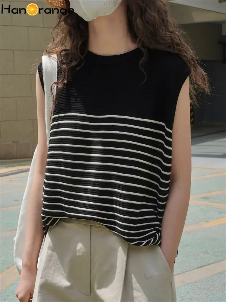 HanOrange 2025 Summer Vintage Striped Lyocell Sleeveless Knit Shirt Loose Breathable Casual Tank Top Female White/black
HanOrange 2025 Summer Vintage Striped Lyocell Sleeveless Knit Shirt Loose Breathable Casual Tank Top Female White/black