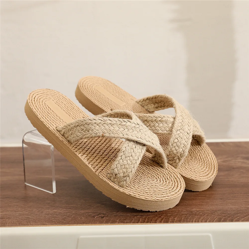 Ethnic style imitation straw weaving travel hemp bottom women's sandals outside wearing flip-flops beach flat heel cross drag
Ethnic style imitation straw weaving travel hemp bottom women's sandals outside wearing flip-flops beach flat heel cross drag