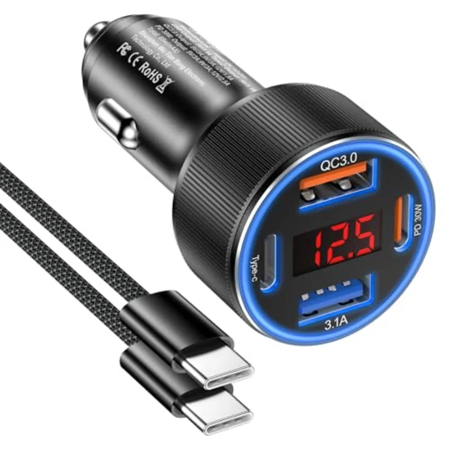 Car Charger for iPhone 17 16 15 Pro Max, 4-Port Cigarette Lighter Adapter USB C and USB A Car Phone Charger Fast Charging Voltm
Car Charger for iPhone 17 16 15 Pro Max, 4-Port Cigarette Lighter Adapter USB C and USB A Car Phone Charger Fast Charging Voltm