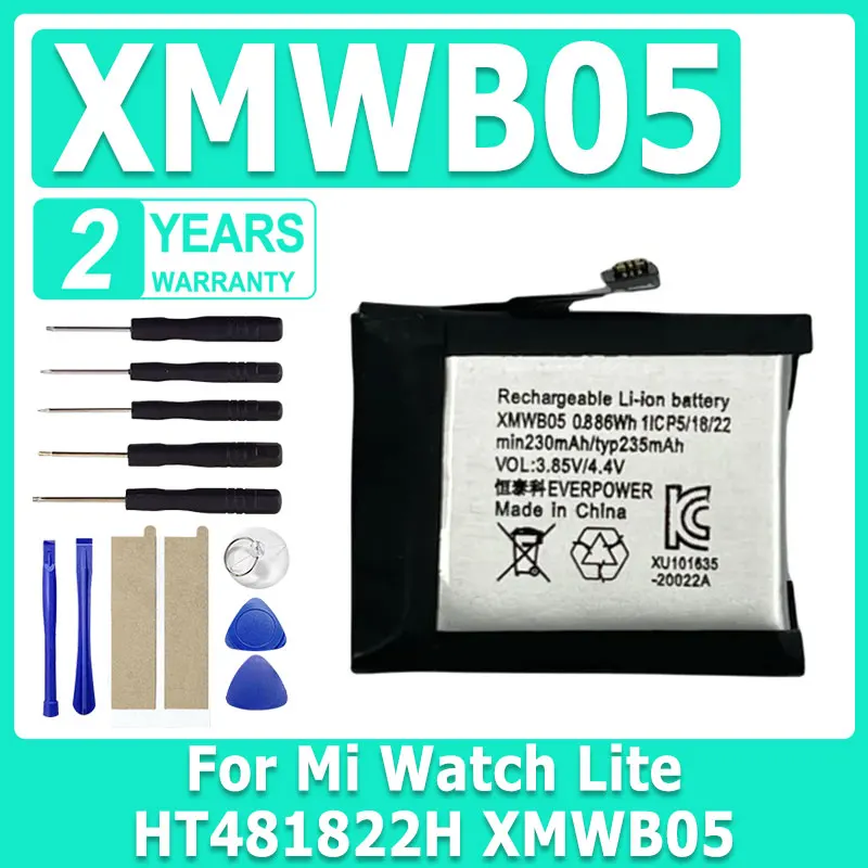 Replacement New Battery HT481822H XMWB05 Smart Watch Battery 481822 For Mi Watch Lite Bateria 230mAh + Free Tools
Replacement New Battery HT481822H XMWB05 Smart Watch Battery 481822 For Mi Watch Lite Bateria 230mAh + Free Tools