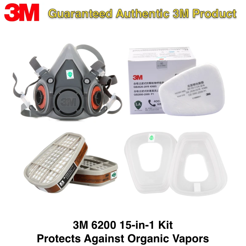 3M 6200 Respirator Gas Mask 15-in-1 Set Anti-Organic Vapor Dust Paint Spraying Sandblasting Reusable Half Face Mask Safety Kit
3M 6200 Respirator Gas Mask 15-in-1 Set Anti-Organic Vapor Dust Paint Spraying Sandblasting Reusable Half Face Mask Safety Kit