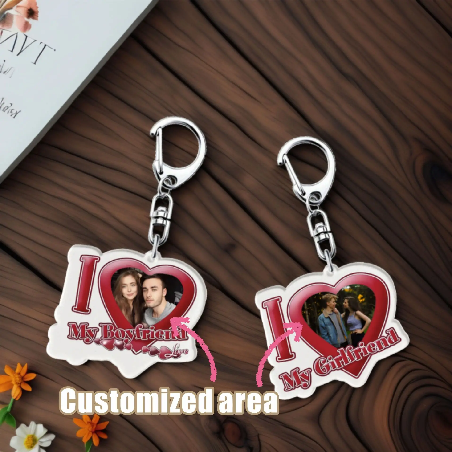 2pcs/ Bag Customized heart-shaped photo keychain personalized acrylic souvenir sweet love Valentine's Day gift
2pcs/ Bag Customized heart-shaped photo keychain personalized acrylic souvenir sweet love Valentine's Day gift
