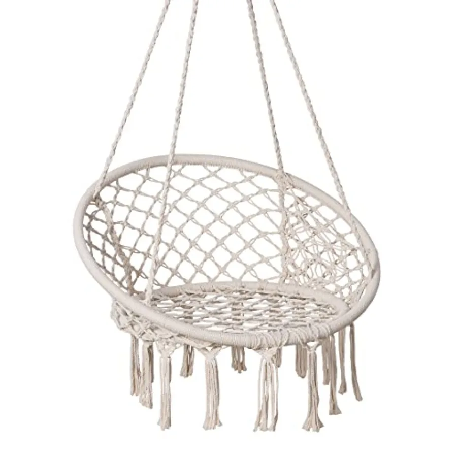 Hammock Chair for indoor and outdoor use, cotton rope, beige, macrame design with side pocket, 330 lbs capacity
Hammock Chair for indoor and outdoor use, cotton rope, beige, macrame design with side pocket, 330 lbs capacity