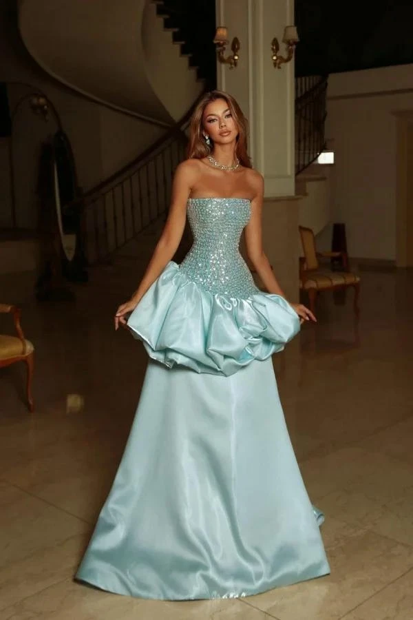 Custom Light Blue Sequin Strapless Evening Dress A-Line Floor-Length Maxi Dress Elegant Beaded Corset Bubble Skirt Princess Prom
Custom Light Blue Sequin Strapless Evening Dress A-Line Floor-Length Maxi Dress Elegant Beaded Corset Bubble Skirt Princess Prom