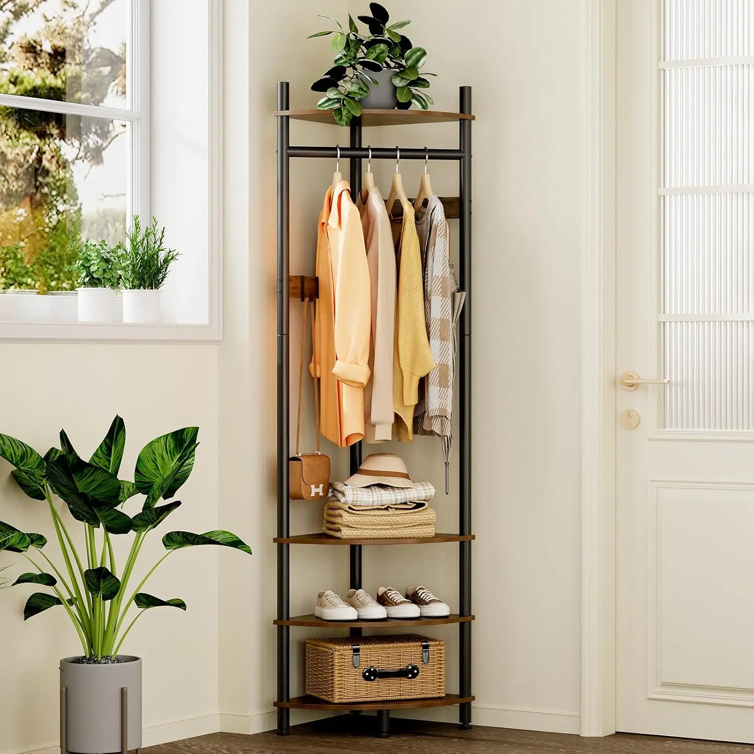 Corner Hall Tree with Shoe Rack and 6 Movable Hooks, Entryway Coat Rack for Home Office Bedroom
Corner Hall Tree with Shoe Rack and 6 Movable Hooks, Entryway Coat Rack for Home Office Bedroom