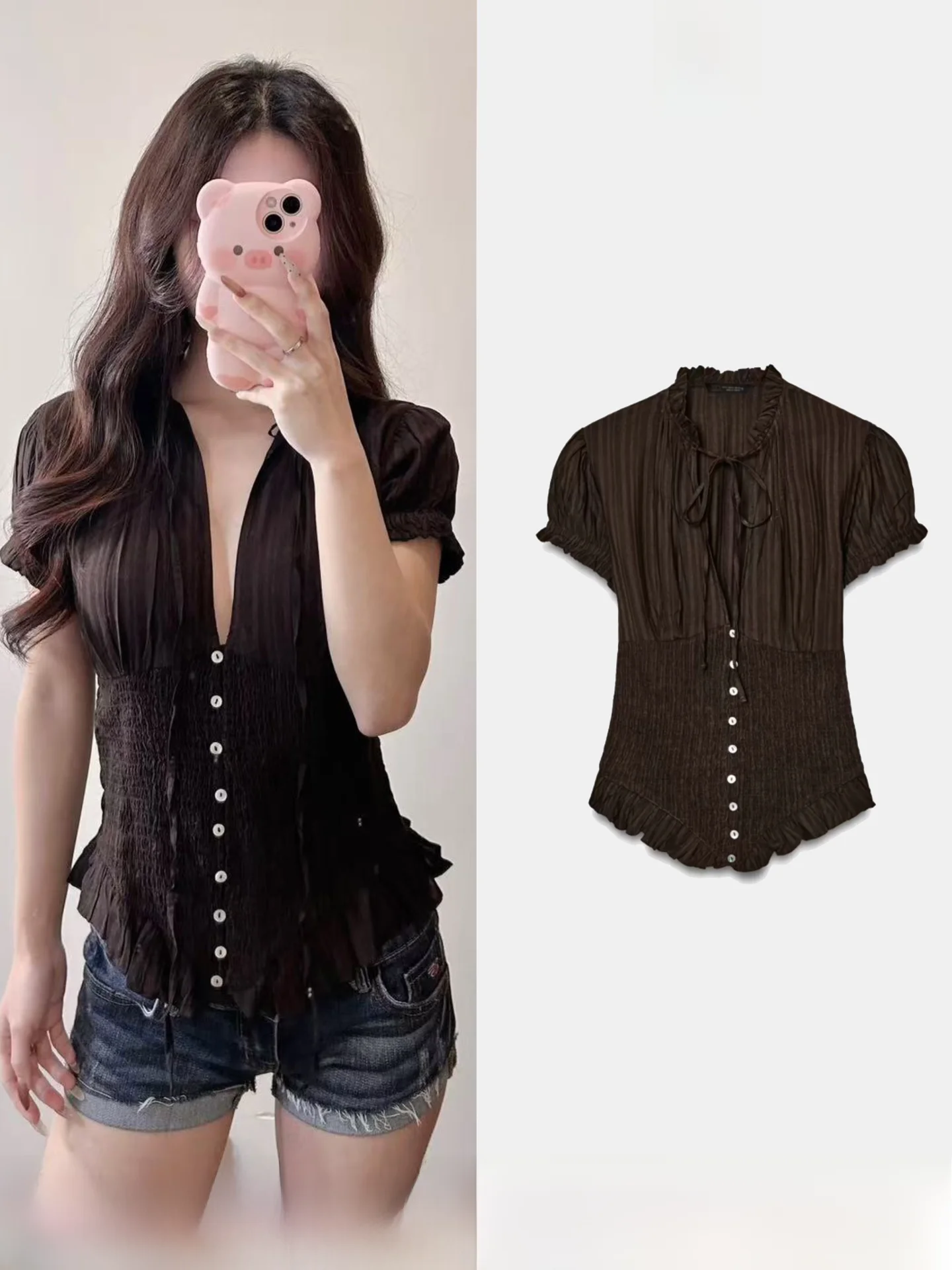 Sweet Style Women's Bubble Sleeve Structure Shirt Short Sleeve Spring Summer New Arrival Fashionable Top 7521020
Sweet Style Women's Bubble Sleeve Structure Shirt Short Sleeve Spring Summer New Arrival Fashionable Top 7521020