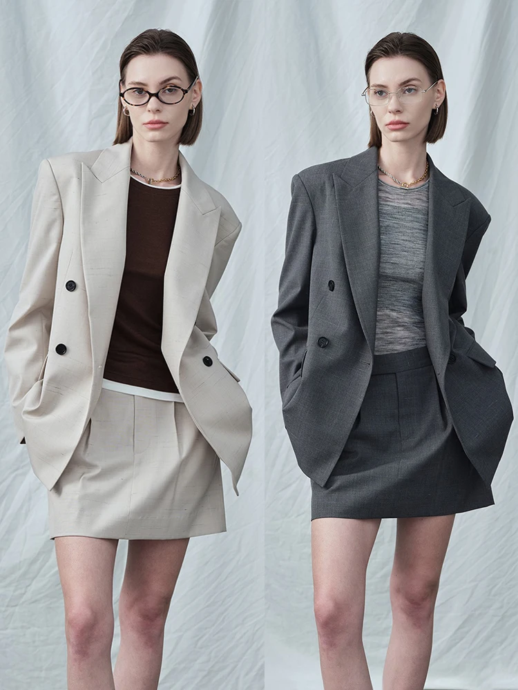 High-End Linen Wool Blend Suit High Waist Short Skirt Set Women's Double-Buttoned Precision Simulation Commute Style Long Sleeve
High-End Linen Wool Blend Suit High Waist Short Skirt Set Women's Double-Buttoned Precision Simulation Commute Style Long Sleeve