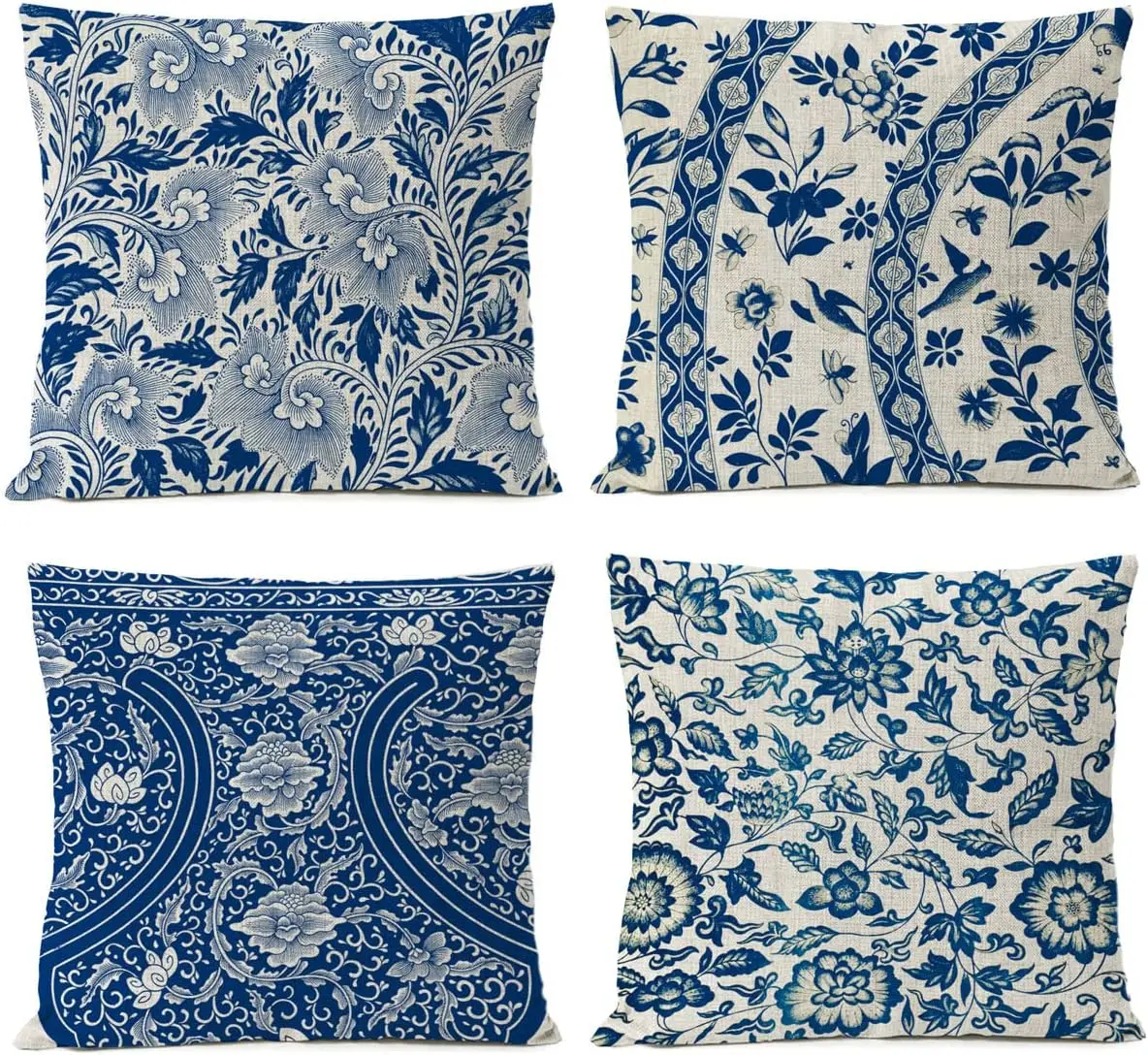 4Pcs Indigo Chinoiserie Throw Pillow Covers, Blue and White Floral Pattern Cushion Cases for Patio Bench Balcony Outdoor Seating
4Pcs Indigo Chinoiserie Throw Pillow Covers, Blue and White Floral Pattern Cushion Cases for Patio Bench Balcony Outdoor Seating
