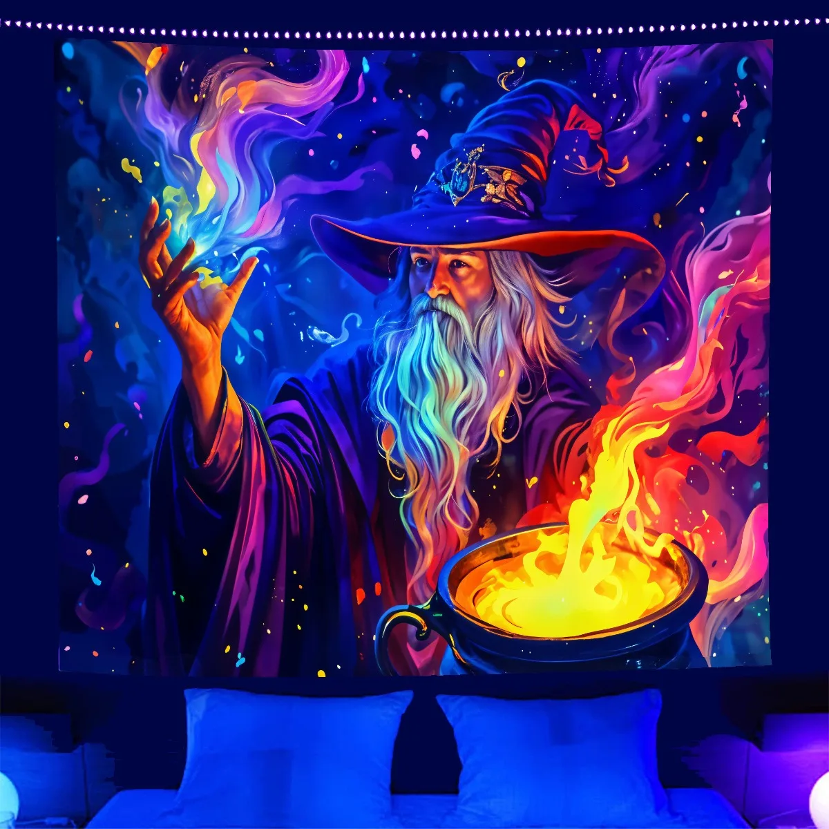 Blacklight Magic Wizard Tapestry UV Reactive Fantasy Fire Wall Hanging Peach Skin 2D Print Trippy Bedroom Room Decor 150x130
Blacklight Magic Wizard Tapestry UV Reactive Fantasy Fire Wall Hanging Peach Skin 2D Print Trippy Bedroom Room Decor 150x130