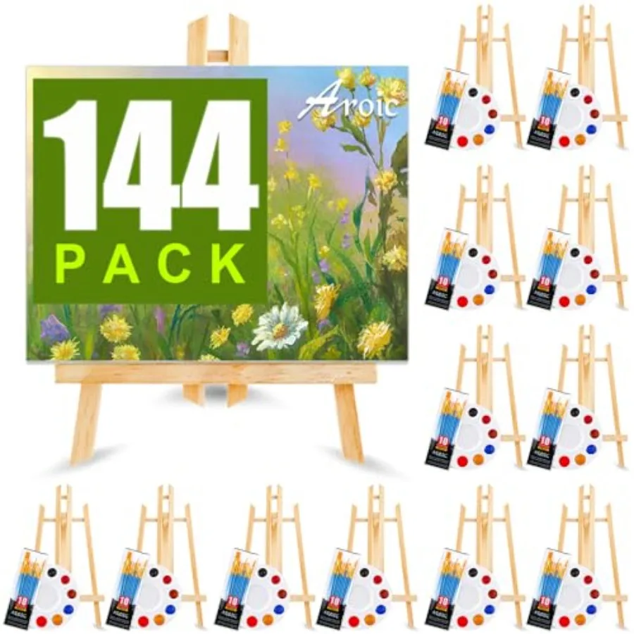 144 PCS Professional Painting Set, 12 PCS Wood Easels, 12 Packs of 120 Brushes with Nylon Brush Head and 12 PCS Palettes, Paint
144 PCS Professional Painting Set, 12 PCS Wood Easels, 12 Packs of 120 Brushes with Nylon Brush Head and 12 PCS Palettes, Paint