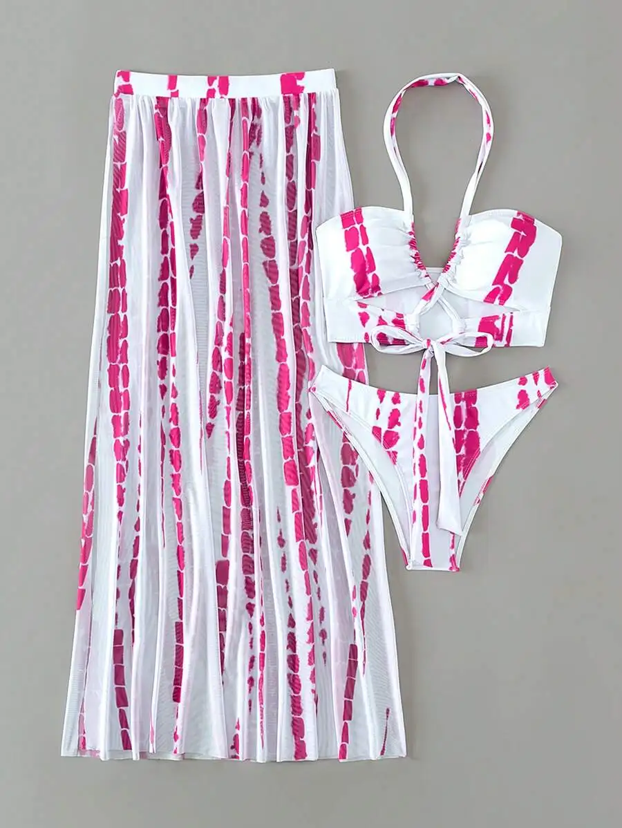 Tie Dye Halter Bikini Set With Beach Skirt For Women Summer
Tie Dye Halter Bikini Set With Beach Skirt For Women Summer