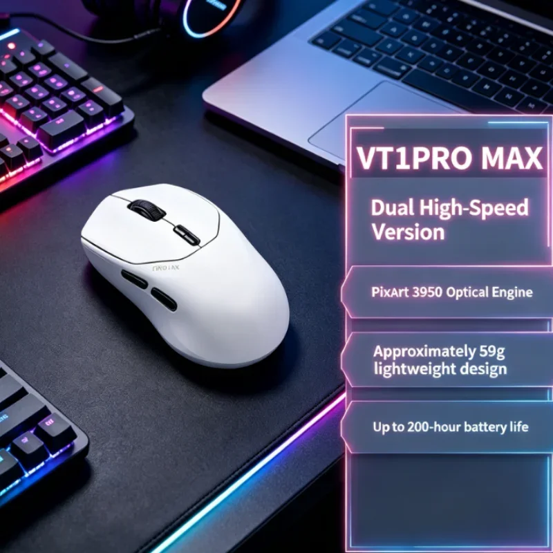 Ultimate Optical Rapoo VT1PRO MAX Lightweight 59g Wireless Gaming Mouse 30000DPI 8KHz Polling Rate 9 Programmable Buttons