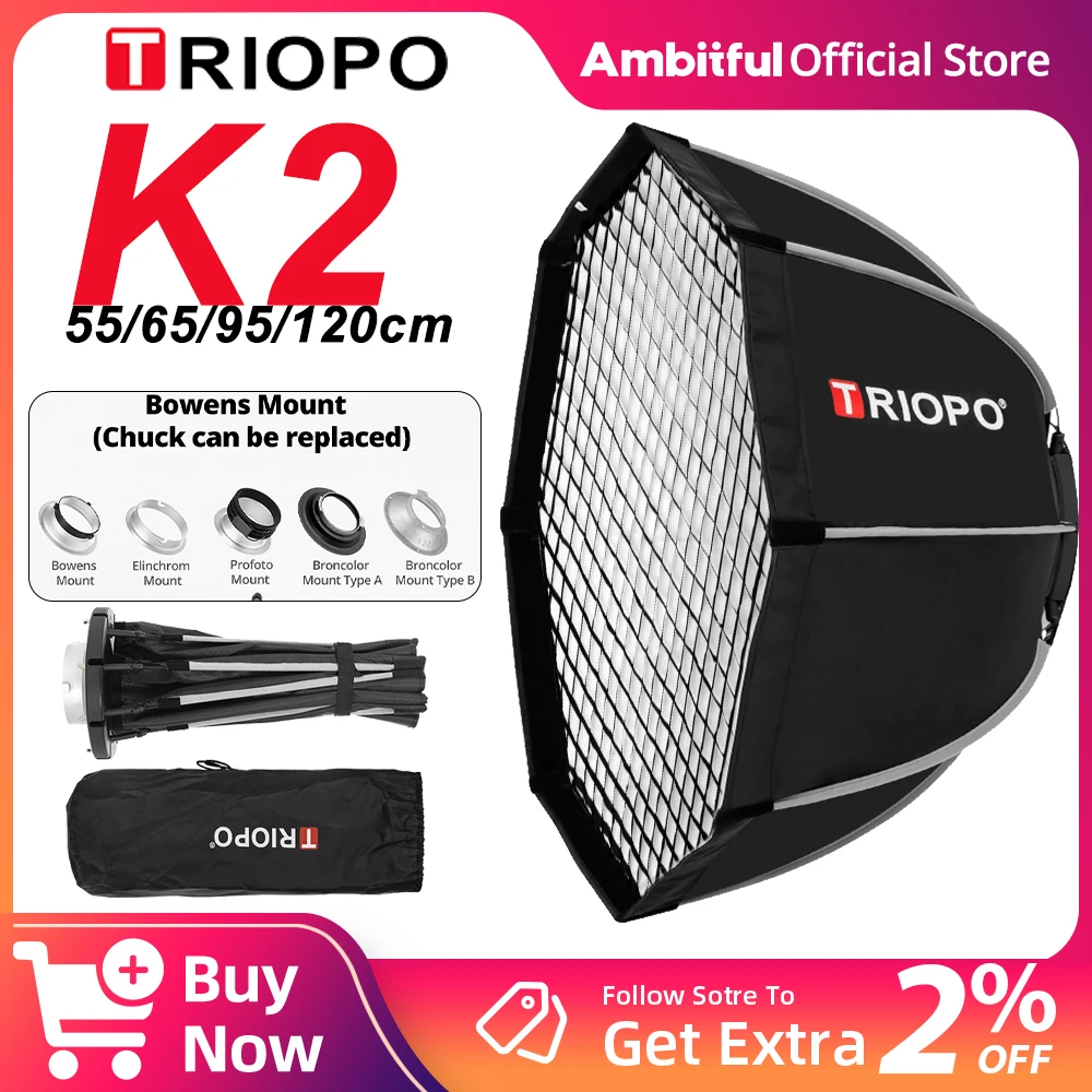 TRIOPO K2 Protable Softbox With Grid 55cm 65cm 90cm 120cm Quick Set-up Bowens Mount Softbox Replaceable Mount
TRIOPO K2 Protable Softbox With Grid 55cm 65cm 90cm 120cm Quick Set-up Bowens Mount Softbox Replaceable Mount